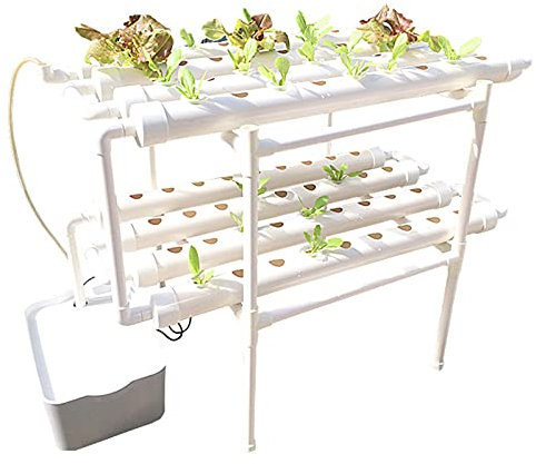 buedmsk Hydroponische Anzuchtsysteme Weiß, 2 Layer Hydroponic Indoor Growing System Kit mit 72 Pflanzstellen und Wasserpumpe für Den Anbau Von Gemüse und Obst (2 Layer 72 Pflanzstellen)