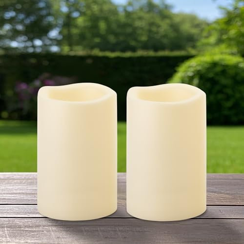 Yakpo 2 Pezzi 10 x 15 cm Candele Impermeabili da Esterno con Timer a Batteria, Grandi Candele LED da Esterno, Candele Elettriche Flameless a Fiamma Tremolante per Decorazioni di Lanterna da Giardino