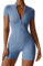 Ecupper Jumpsuit Damen Kurze Ärmel Sport Kuschelig Bodycon mit Reißverschluss Einteiler Romper Hellblau M