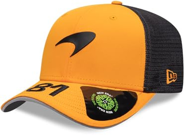 New Era McLaren F1 9SEVENTY Gorra de béisbol, edición Oscar Piastri Driver, gorra de camionero de malla naranja y gris, Naranja y gris, Talla única