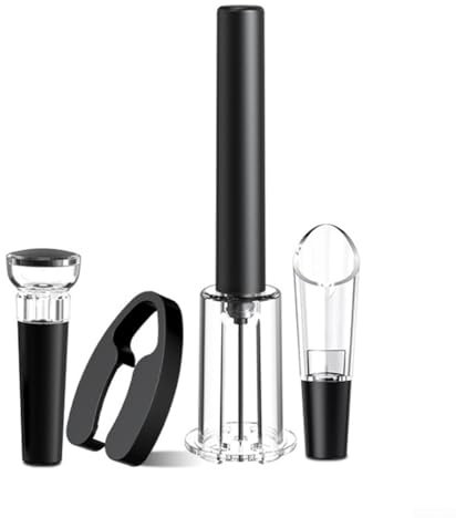 Luftpumpen-Weinflaschenöffner-Set, Luftdruck-Flaschenöffner-Set mit Folienschneider, Weinausgießer und Vakuum-Stopfen, für Küche (4-teiliges Set)