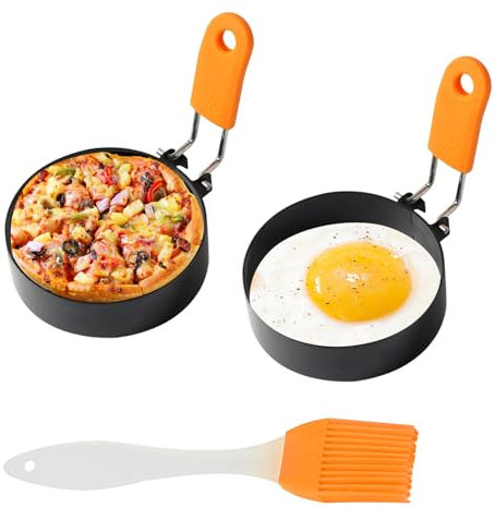 Moldes de huevos espejados para la sartén (naranja), 2 unidades, molde para huevos fritos, moldes para la sartén para huevos cocidos, sartén de huevo frito, molde de silicona