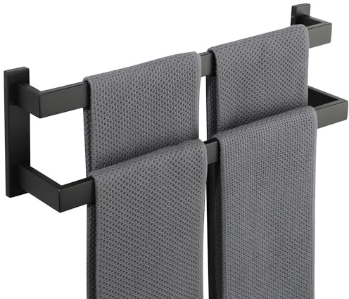 SAYAYO Robuste Porte Serviette Lourd Mural à 2 Niveaux en 304 Acier Inoxydable, Barre de 10mm D’épaisseur Anti-Flexion, Support Porte-Serviettes Antirouille pour Salle de Bain, 50CM Noir Mat