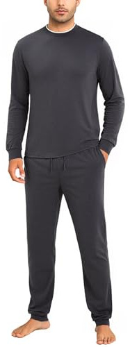 Aseniza Pijamas Hombre Invierno Algodón Conjunto de Pijama Manga Larga Ropa de Dormir Dos Piezas Gris 3XL