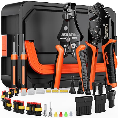 SOMELINE Crimpzange Wasserdicht Kfz Stecker Set, 1–6 Polig Kfz Steckverbinder, 0,34–2,5mm² Crimpzange und Entriegelungswerkzeug – Kfz Werkzeug, Kabelverbinder Set, für Auto, LKW, Motorrad, Boot