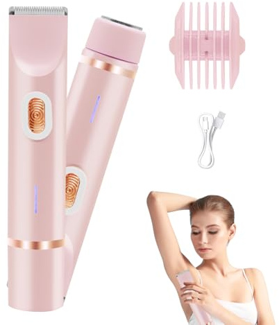 HASAIKA® Afeitadora eléctrica 2 en 1 para mujer, Rasuradora Mujer Zona Intima, Resistente al agua, apto para uso en seco y en húmedo, Para piernas, brazos, axilas y la línea del bikini (Rosa)