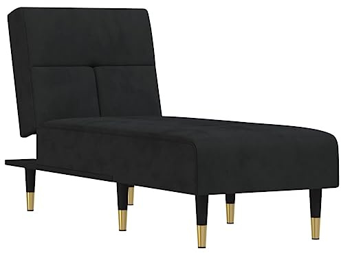 Qnhdfrt Chaise Longue in velluto nero, sdraio relax con funzione sonno e gambe in metallo, sdraio imbottito regolabile a 3 livelli, per soggiorno e camera degli ospiti, lettino singolo compatto, 55 cm
