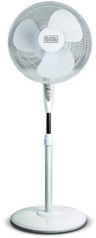 BLACK+DECKER 16 Standing Oscillating Pedestal Fan with Remote, 90-Degree Oscillation, 3 Speed Settings, Adjustable Height, Timer, 30-Degree Tilt, BFSR16W, White