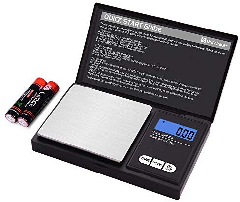 UNIWEIGH Grammwaage,200 gx0.01 g(7.05 oz x 0.001 oz) Digitale Taschenwaage,Elektronische Smart Weigh Waage,Tragbare kleine Schmuckwaage Gramm und Unzen,Miniwaage mit LCD Display,Tara