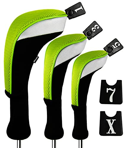 Andux 3pcs/Set Golf 460cc Driver Fairway Wood Club Head Covers Long Neck Black/Green