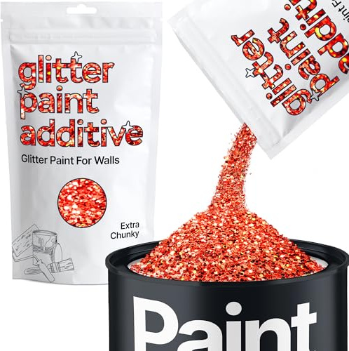 Hemway Red Holographic Glitter Paint Additive Extra Chunky 100g | for Paints & Varnish | Paint Walls Sparkly Add to Emulsion, Acrylic or Lacquer Indoor