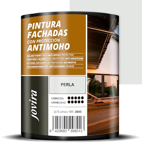 JOVIRA PINTURAS PINTURA FACHADAS ANTIMOHO. Repelente al agua, impermeable y anti fisuras. (750 Mililitros, Perla)