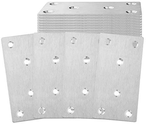 22 piastre perforate per fissaggio in acciaio inox, 100 x 50 x 2 mm, piastre di fissaggio per giunzione e riparazione mobili, colore: argento