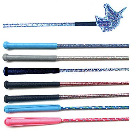 JA Horse - Kinder Reitgerte Gerte Glitzer Einhorn Blume (Einhorn blau/schwarzer Griff)