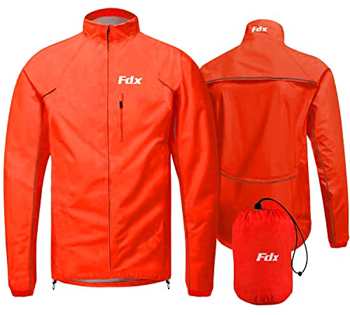 FDX Men Waterproof Cycling Jacket Breathable Packable Rain Coat Red 3XL