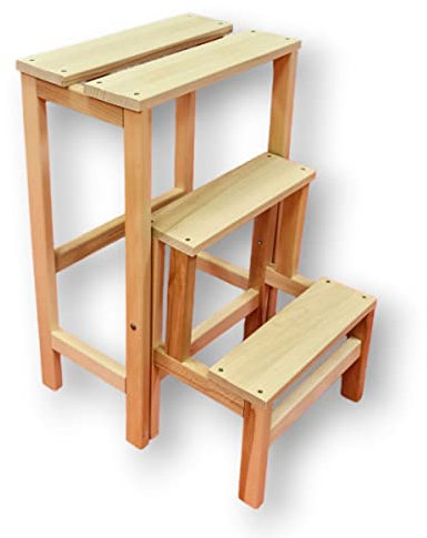 Escabeau Tabouret Marchepied 3 marches pliantes Bois massif 2en1