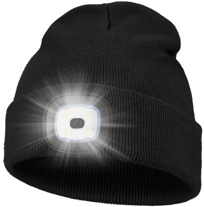 KAVAVO Gorro con luz, Gorro con luz LED Recargable por USB, Gorro de Punto con Calentador de Invierno Unisex para Caminar por la Noche, Pescar, Acampar, Cazar