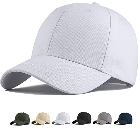 MUNULA - Gorra de béisbol de tamaño Grande XXL para Cabeza Grande para Hombre, Gorra Ajustable de 60 a 68 cm, Blanco, XXL/3XL