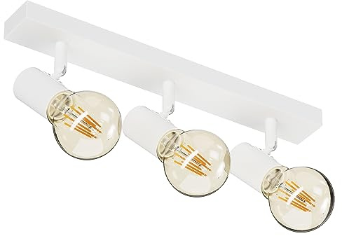 Klighten Faretti da Soffitto Orientabili Bianco con 3 Attacco E27, Vintage Industriale Plafoniera 3 Luci Interno, lampada Soffitto per Cucina, Soggiorno, Camera da Letto, 39cm, Lampadina non Inclusa
