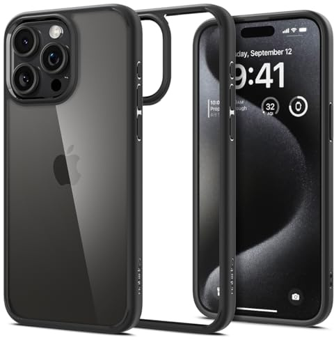 Spigen Ultra Hybrid for iPhone 15 Pro Case, [Made in Korea] [Military Grade Protection] Shockproof Hard Back Phone Cover - Matte Black