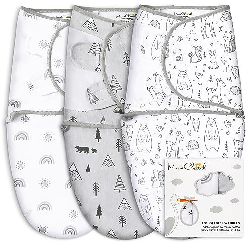 Mama Cheetah Baby Swaddle Sack, Bio-Baumwolle Decke, Schlafsäcke, Verstellbare Säugling Wrap für Junge Mädchen 0-3 Monate, Baby Essentials, 3er-Pack