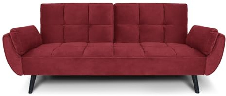 SAMIRA Divano letto clic clac in velluto bordeaux - Divano 3 posti mod. Ambra piedi in legno nero