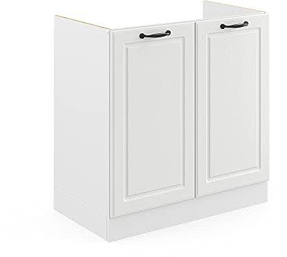 Vicco Spülenunterschrank R-Line, Küchenunterschrank für die Spüle, Weiß Landhaus/Weiß, 80 cm, AP Marmor