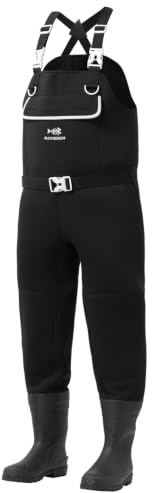 BASSDASH Men’s Neoprene Waders Black Reeds Camo for Fishing Hunting with Rubber Boots Foot Waterproof Chest Waders, Black, Boot Foot 11