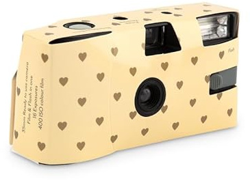 Weddingstar Disposable Camera with Flash - Single Use 35mm Film Camera for Wedding or Party Favors - Gold Hearts (10 Pack)