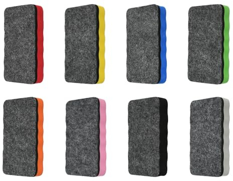 Homirty 8 Éponges Magnétiques pour Tableau Blanc 10.5x5.5x2cm,Effaceurs Réutilisables avec Tampon en Feutre Épais pour Maison, Bureau & Salle de Classe, Écologiques et Faciles à Nettoyer