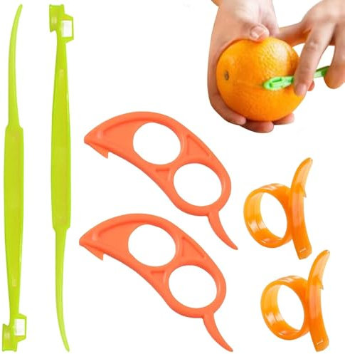 WOLMIK Lot de 6 éplucheurs d'orange en plastique, éplucheur citron, éplucheur pomelo, outil pour éplucher les fruits, 3 formes différentes, souris et manche long, pour éplucher facilement et