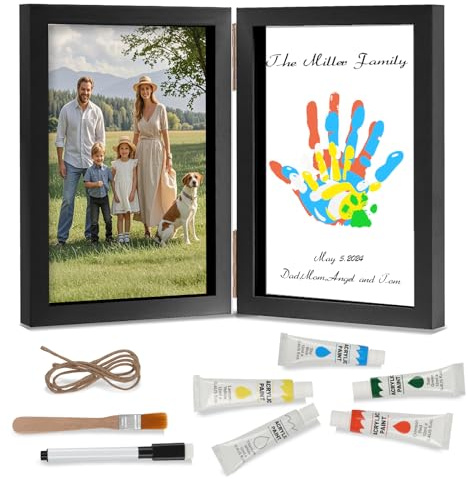 Nabance Kit Impronte Mani Famiglia 4 Pannelli In Plexiglas 5 Colori, Impronta Mani e Piedi Neonati Ideale per Compleanni Anniversari, Eventi Familiari, Regali di Nascita, Nero