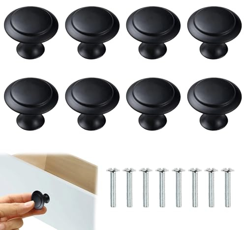 Noenaeni 8PCS Black Door Knobs for Cupboards, Round, Mushroom Single Hole