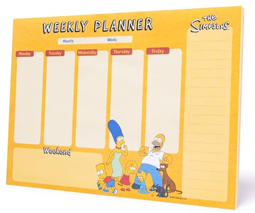 Grupo Erik Weekly Planner A4 - The Simpsons Gifts Under 10 Pounds | Undated Daily Planner Family, Desk Calendar, 54 Tear Off Pages Notepad | The Simpsons Merch