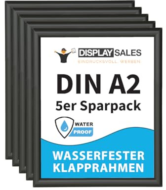 DISPLAY SALES Pack de 5 marcos plegables de aluminio A2 impermeables | Marco expositor para carteles y pósters | Porta carteles A2 resistente a la intemperie con protector para carteles
