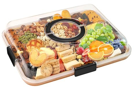 Tabla de embutidos con tapa transparente y asa, contenedor portátil de bambú para bocadillos, tabla de corte para quesos, ideal para picnic, fiesta, regalo de inauguración de la casa (negro)