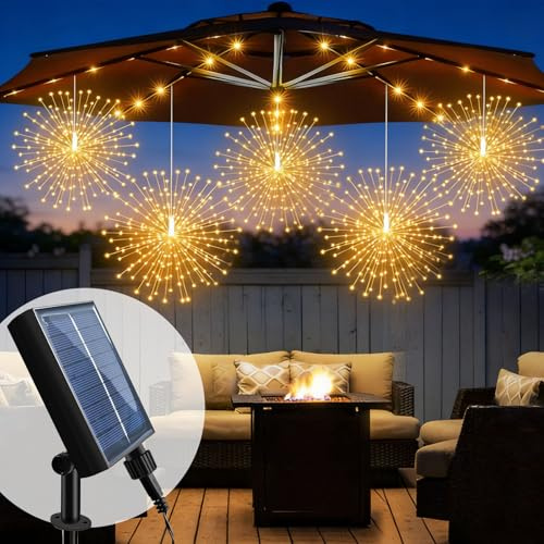 4 Piezas Solar Luces de LED Fuegos Artificiales, 360 LEDs Luces Colgantes con Efecto de Fuegos Artificiales, 8 Modos Impermeables Luces de Hadas Navideñas para Decoración Exterior Jardín Patio