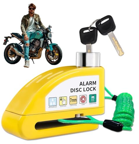 Candado Moto Disco con Alarma 110dB, Candado de Freno de Disco con Cable de Recuperación de 1.5 m, Duradero-Impermeable, Bloqueo de Alta Seguridad para Bicicleta, Moto, Patinete