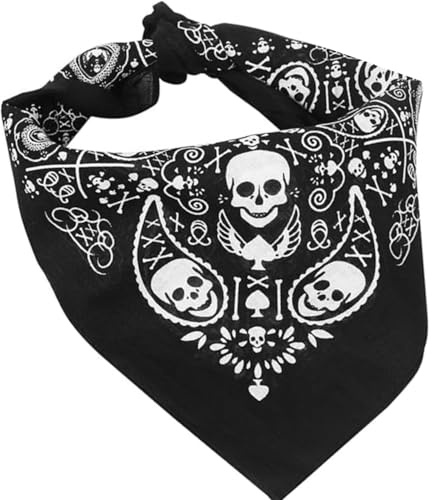Bandana Doble Faz Diseño Calaveras Blancas y Negras - Pañuelo de Cabeza Unisex para Mujer y Hombre - Suave Bufanda Reversible para Fiestas, Halloween, Cumpleaños - Estilo Versátil Diario y Temático