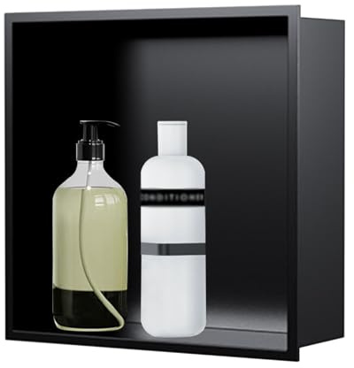 LYXXW Nicchia per Parete Doccia in Acciaio Inox 304 Integrata, Mensola a Strato Singolo Incassata 12,5 X12,5 X4,9, Scaffale Moderno Senza Giunture per Cucina e Bagno,Nero