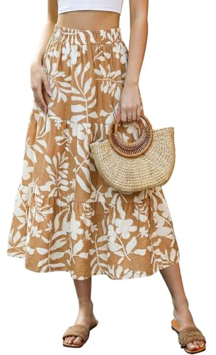 Adigaber Faldas Largas de Mujer Cintura Elástica Estampado Floral Vintage A-Línea Faldas