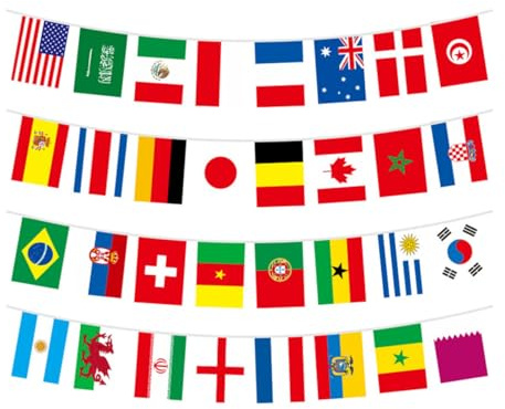 Healifty LäNderflaggen-Girlande 2026 – Doppelseitige Internationale Flaggenbanner Mit 32 Mannschaften 10 Meter LäNge 14X21Cm Schnur FüR FußBallparty-Dekoration Innen Und AußEn Bar Garten StraßE