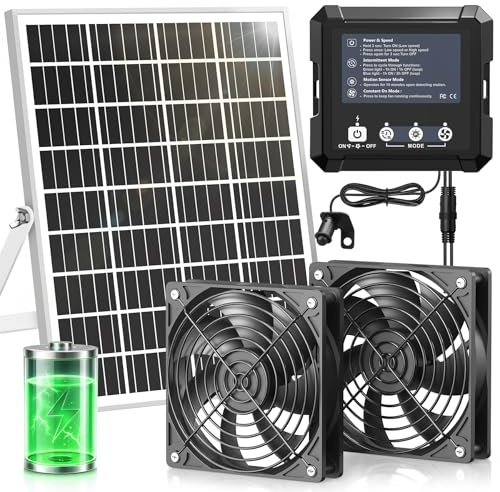 INNOLAND 25W Ventilador Solar para Gallinero con Batería de 7500 mAh