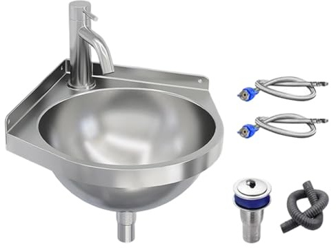 Lavabo de pared,Lavamanos de Esquina Triangular y Semicircular con Grifo,Lavabo para Espacios Reducidos - Para Jardín, Patio, Apartamento, Trastero, Baño, Cocina y Principal
