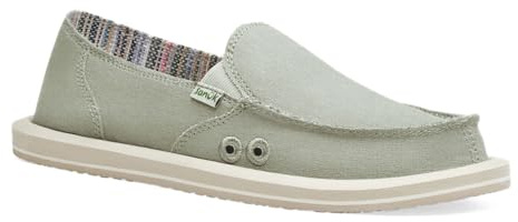 Sanuk Womens Donna Hemp Loafers | Womens Shoes | Slip On Shoes for Women | Women's Slip-on Loafers | Memory Foam Footbed, Olive Grey, 9