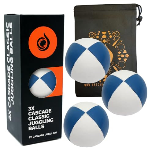 3 x Pro 115g Cascade Classic Juggling Balls - Thud Juggling Balls & Bag - Set of 3 Juggling Balls - Blue/White
