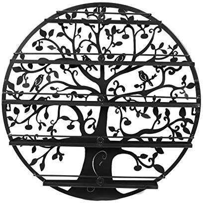 Crisnails® Estantería de 5 Baldas Esmaltes de Uñas Rack Soporte/Organizador Art Dispaly Set, Ornate y de Pájaros Diseño de Árbol Redondo de Metal Montaje en Pared, (Negro)