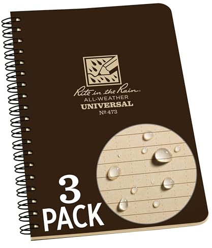 Rite in the Rain Weatherproof Side Spiral Notebook, 4.625 x 7, Brown Cover, Universal Pattern, 3 Pack (No. 473L3)