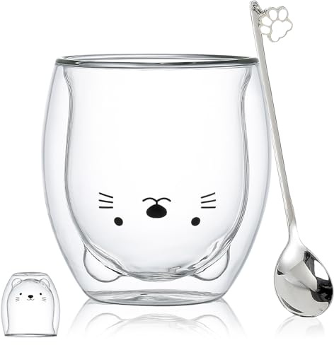 Katt glas kopp björn muggar flaska, söt kopp, dubbelväggiga glas espresso kaffekopp, mjölkkopp, födelsedag kontor och personal (katt)