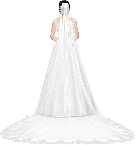 Amosfun brautschleier lang elfenbein weißer schleier einschichtig bodenlang 3 elegantes hochzeitszubehör für frauendame